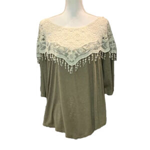 TASSELS N LACE Olive Green Crochet Top
